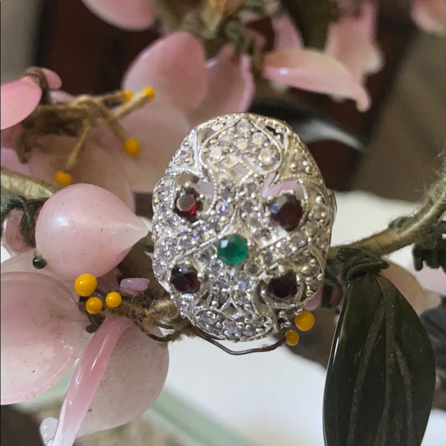 Vintage 925 Ruby Emerald Whit Sapphire Ring